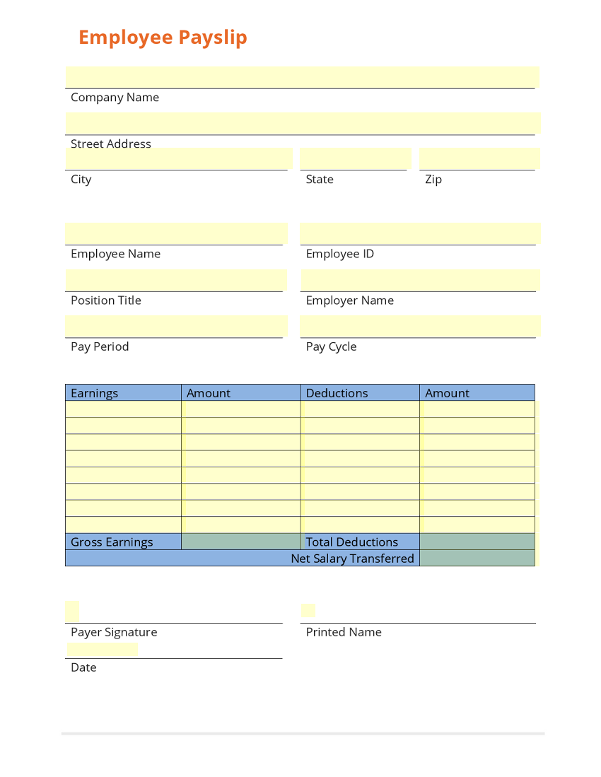monthly salary slip format free download word file